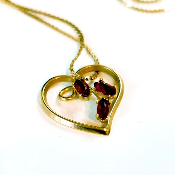 Vintage Donald Brue & Co DEC 14K Gold Electroplated Heart Necklace Red Gemstone - Picture 4 of 7